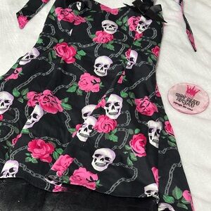 Black Dress with Pink Skull and Rose Print